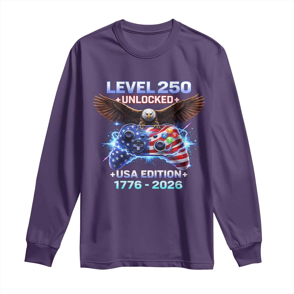 USA 250th Anniversary Gamer Long Sleeve Shirt Level 250 USA Edition 1776 2026 Bald Eagle