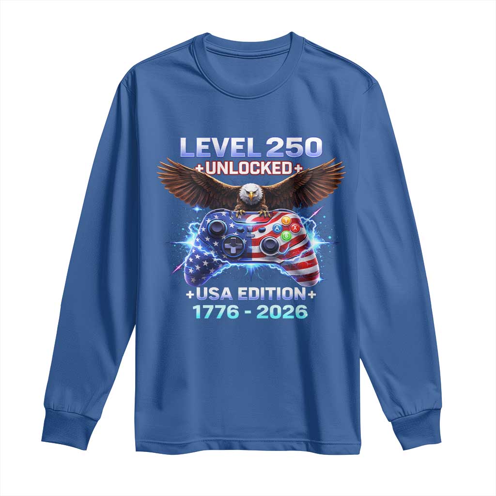 USA 250th Anniversary Gamer Long Sleeve Shirt Level 250 USA Edition 1776 2026 Bald Eagle