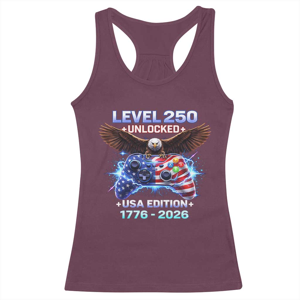 USA 250th Anniversary Gamer Racerback Tank Top Level 250 USA Edition 1776 2026 Bald Eagle