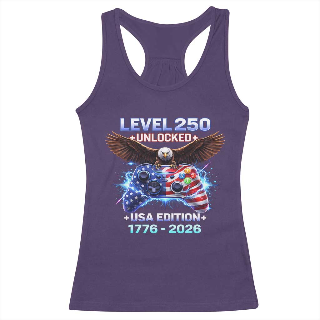 USA 250th Anniversary Gamer Racerback Tank Top Level 250 USA Edition 1776 2026 Bald Eagle