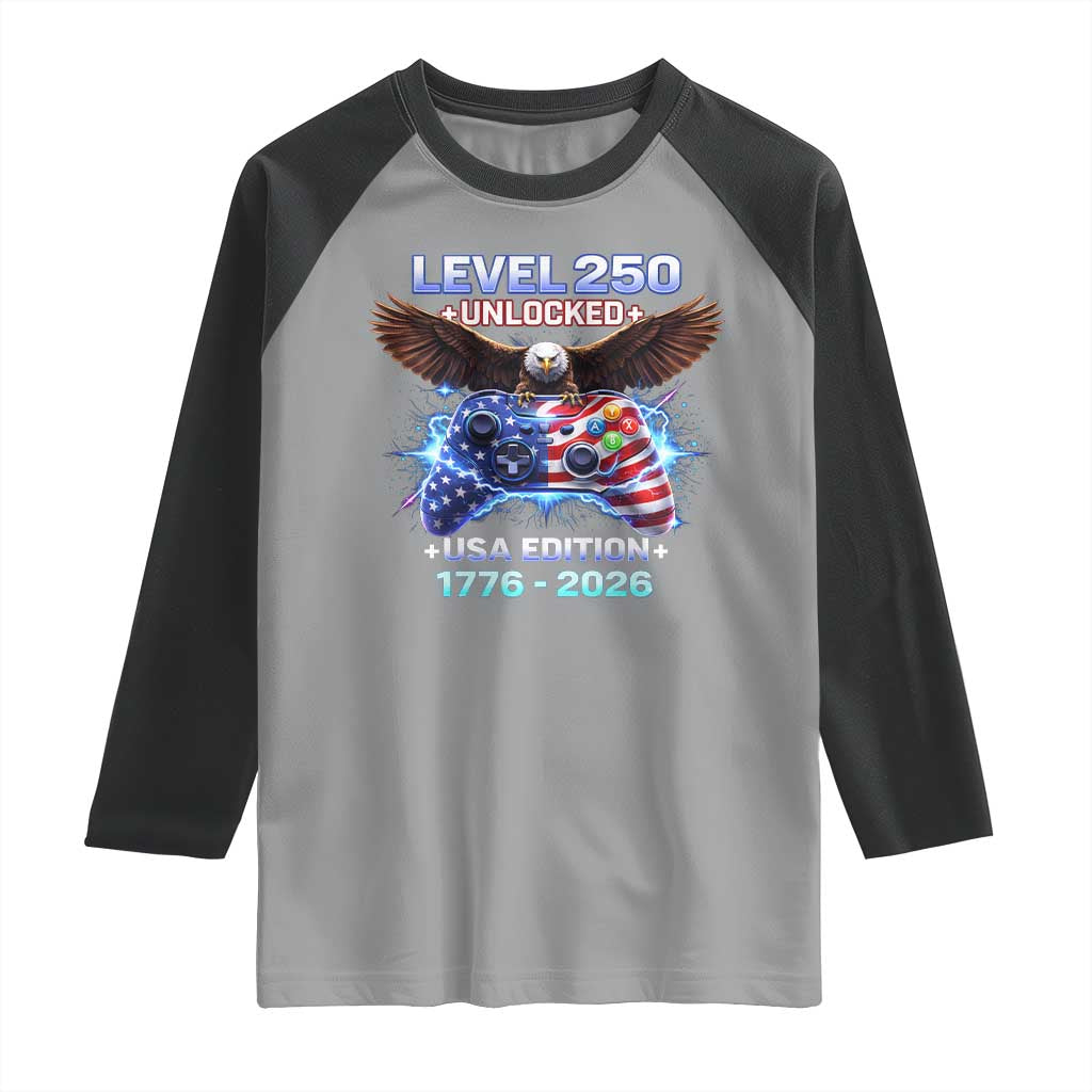 USA 250th Anniversary Gamer Raglan Shirt Level 250 USA Edition 1776 2026 Bald Eagle
