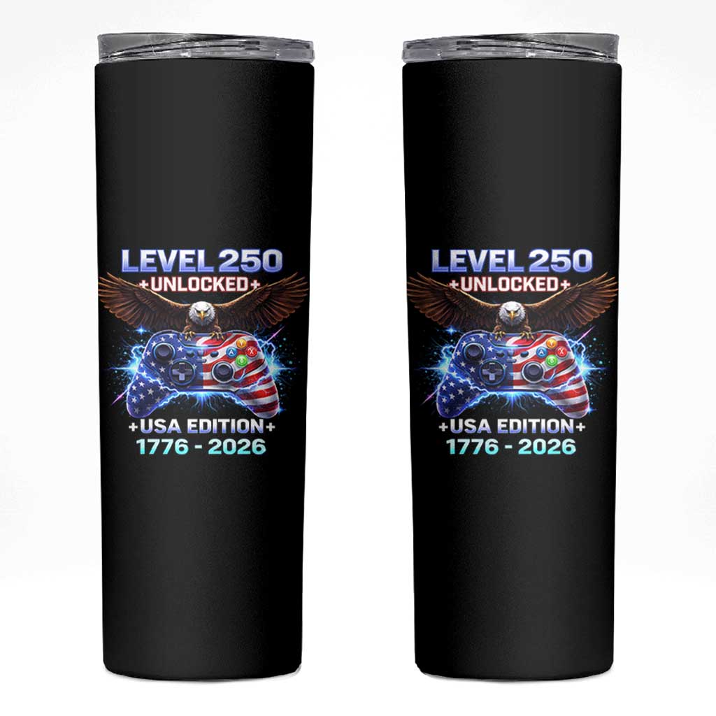 USA 250th Anniversary Gamer Skinny Tumbler Level 250 USA Edition 1776 2026 Bald Eagle