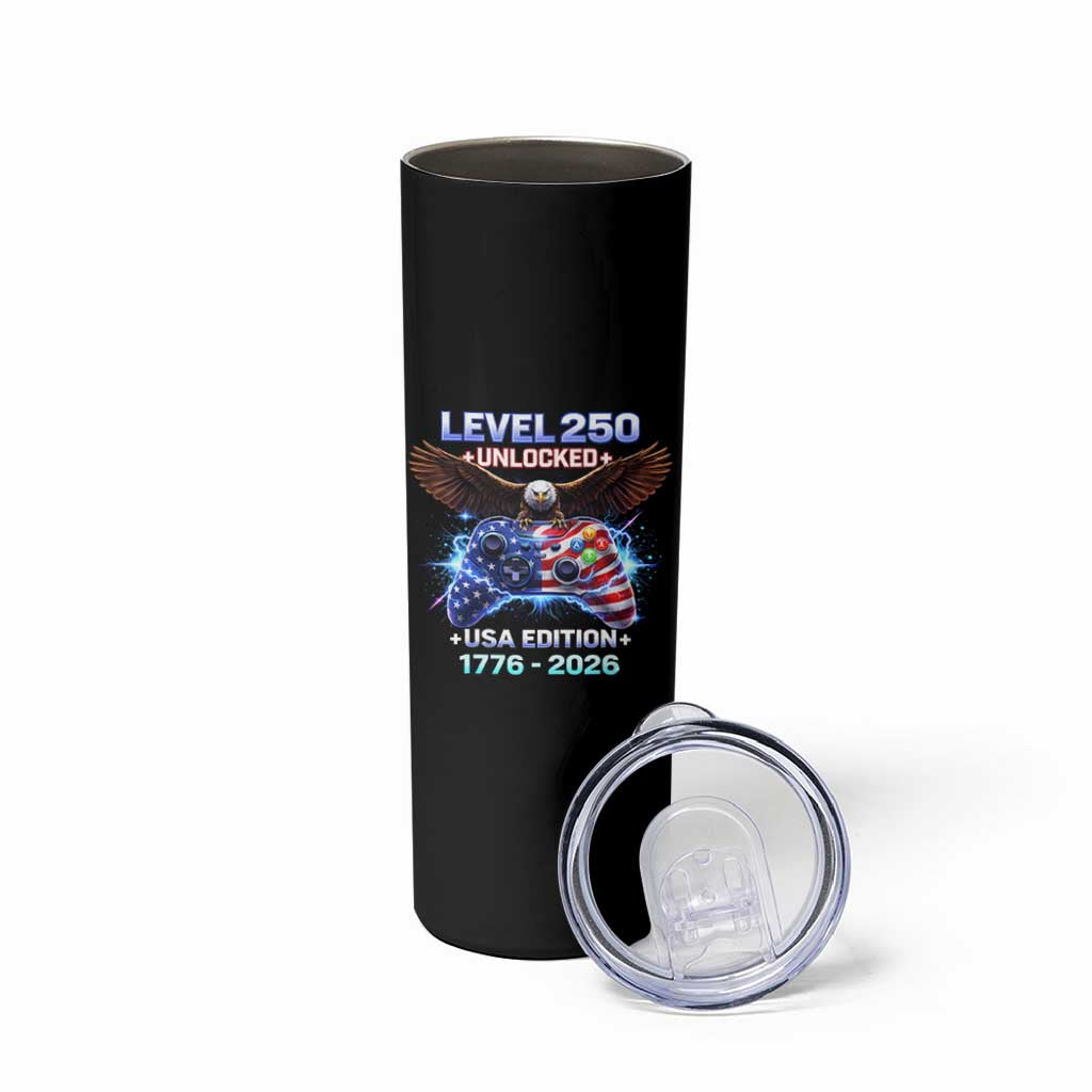USA 250th Anniversary Gamer Skinny Tumbler Level 250 USA Edition 1776 2026 Bald Eagle