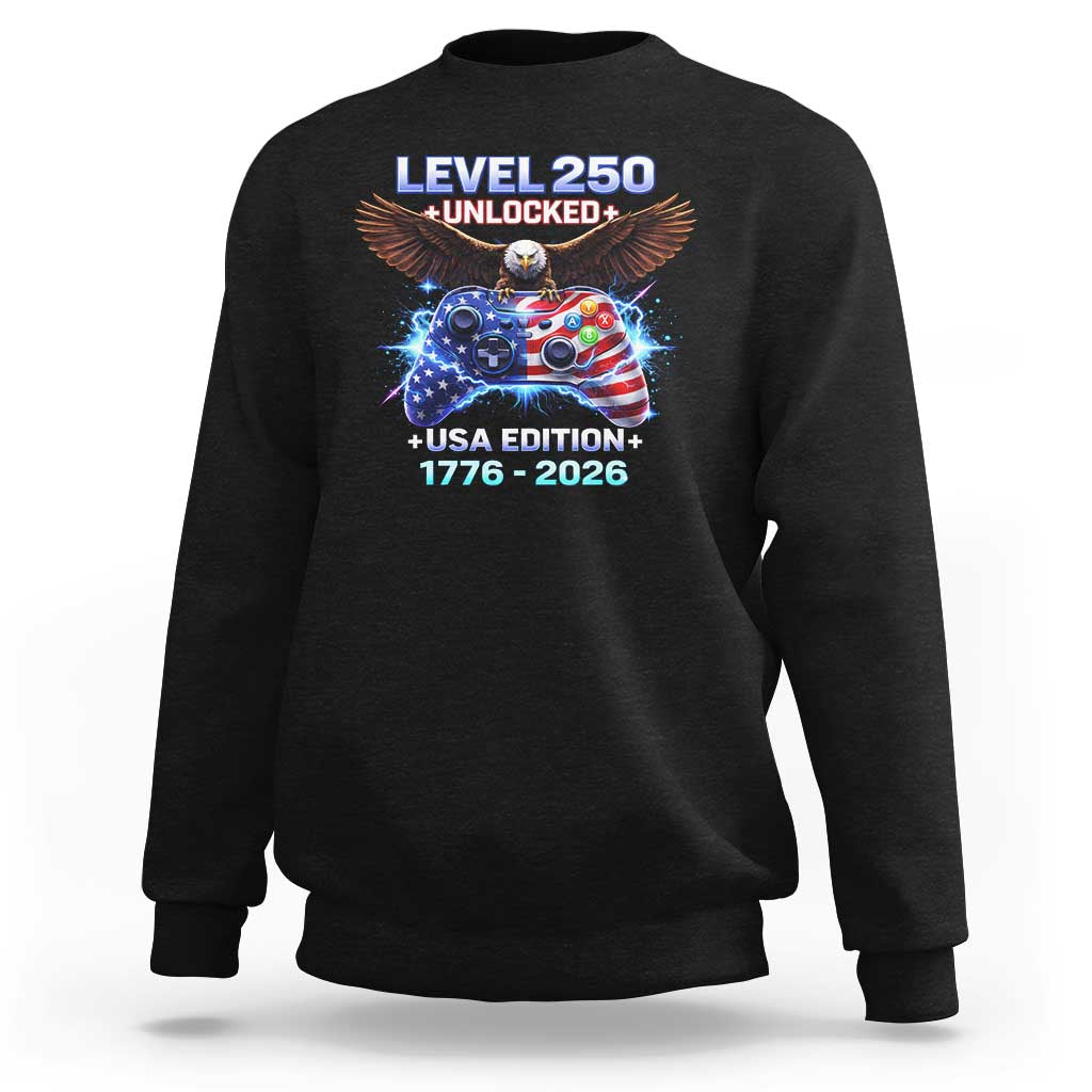 USA 250th Anniversary Gamer Sweatshirt Level 250 USA Edition 1776 2026 Bald Eagle
