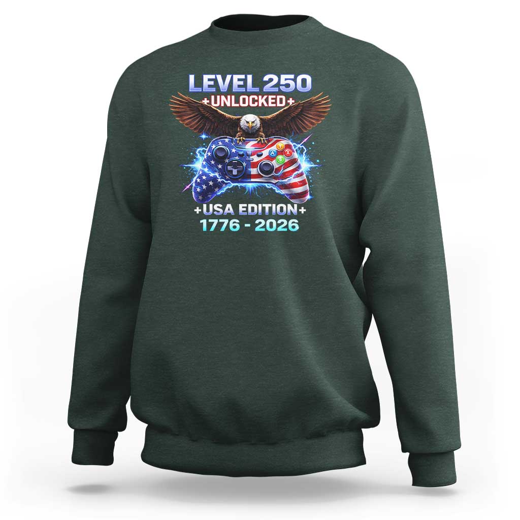 USA 250th Anniversary Gamer Sweatshirt Level 250 USA Edition 1776 2026 Bald Eagle