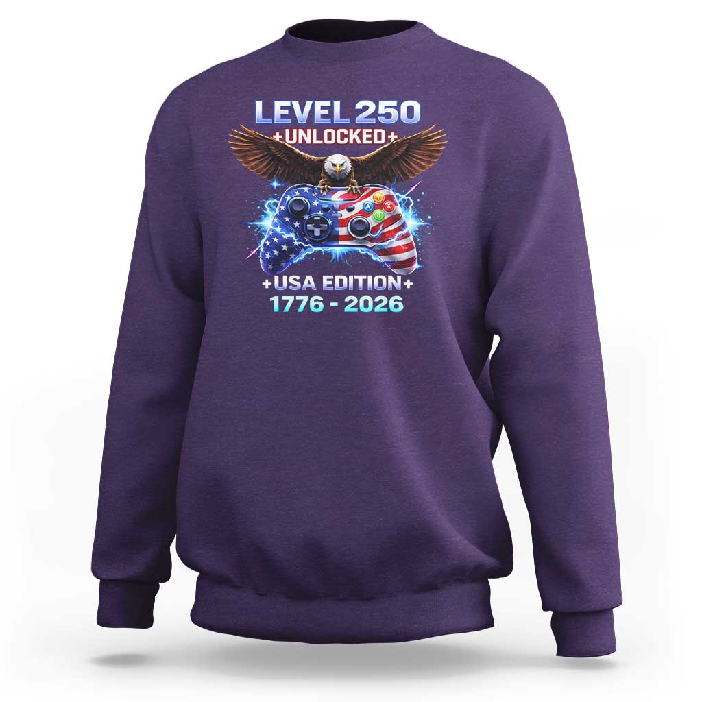 USA 250th Anniversary Gamer Sweatshirt Level 250 USA Edition 1776 2026 Bald Eagle