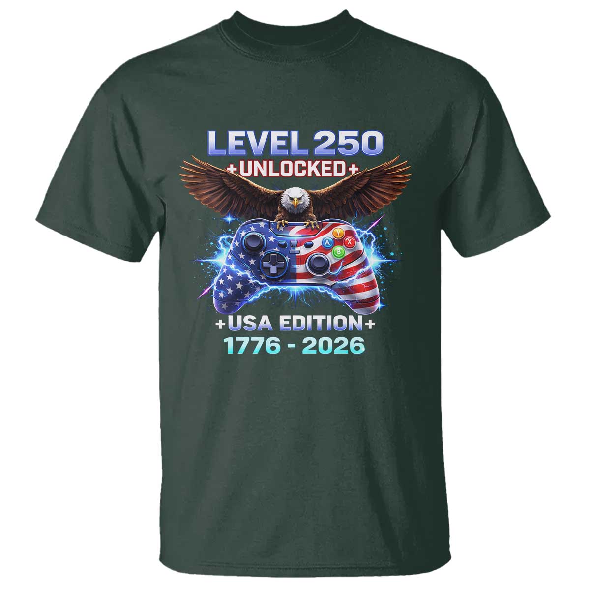 USA 250th Anniversary Gamer T Shirt Level 250 USA Edition 1776 2026 Bald Eagle