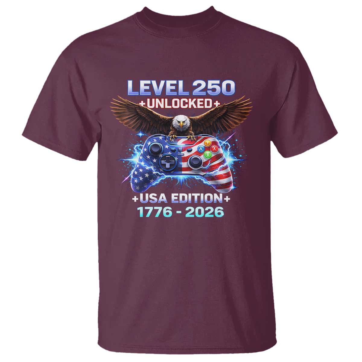 USA 250th Anniversary Gamer T Shirt Level 250 USA Edition 1776 2026 Bald Eagle
