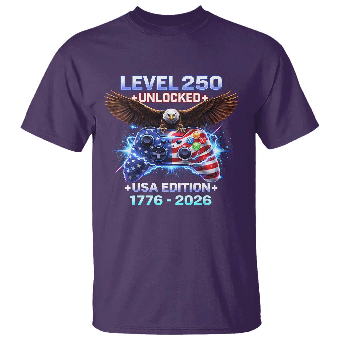USA 250th Anniversary Gamer T Shirt Level 250 USA Edition 1776 2026 Bald Eagle