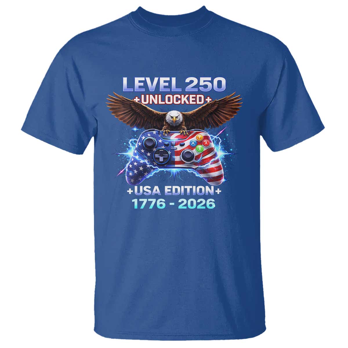USA 250th Anniversary Gamer T Shirt Level 250 USA Edition 1776 2026 Bald Eagle