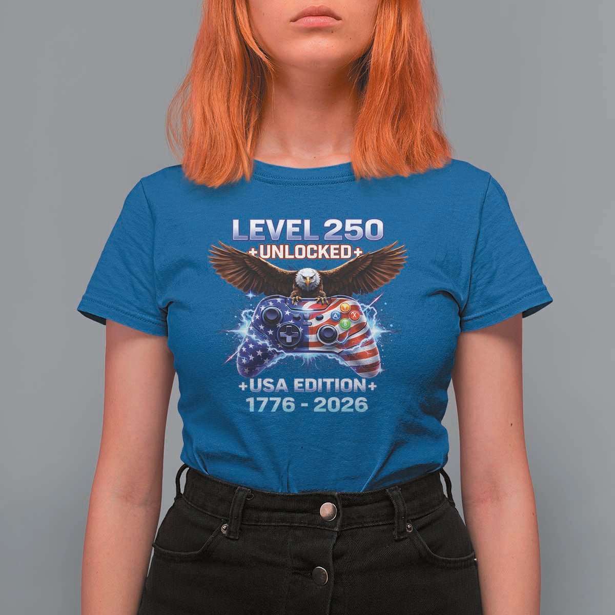 USA 250th Anniversary Gamer T Shirt For Women Level 250 USA Edition 1776 2026 Bald Eagle