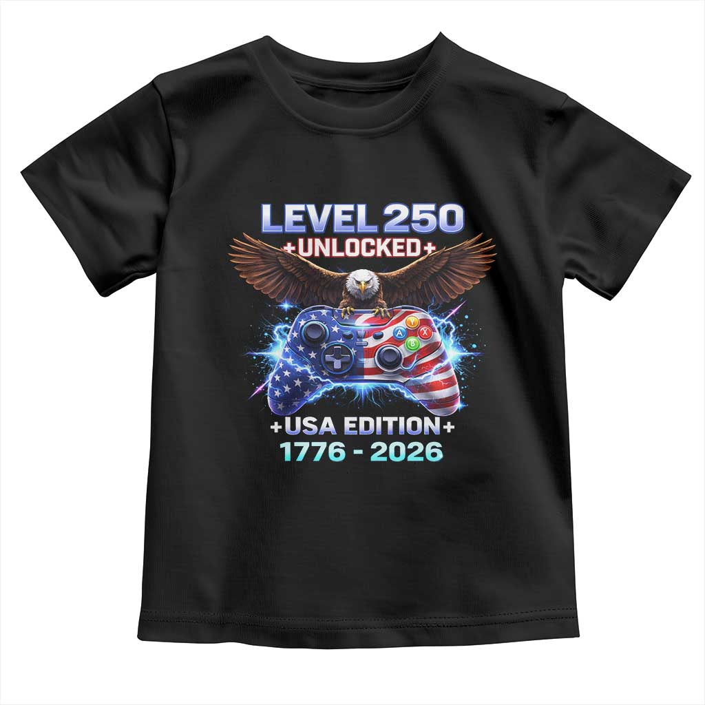 USA 250th Anniversary Gamer Toddler T Shirt Level 250 USA Edition 1776 2026 Bald Eagle