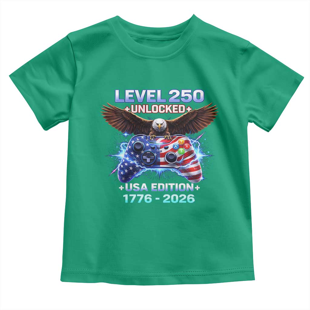 USA 250th Anniversary Gamer Toddler T Shirt Level 250 USA Edition 1776 2026 Bald Eagle