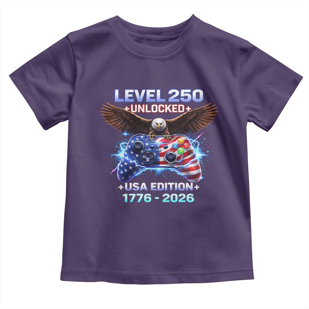 USA 250th Anniversary Gamer Toddler T Shirt Level 250 USA Edition 1776 2026 Bald Eagle