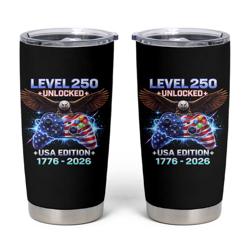 USA 250th Anniversary Gamer Tumbler Cup Level 250 USA Edition 1776 2026 Bald Eagle