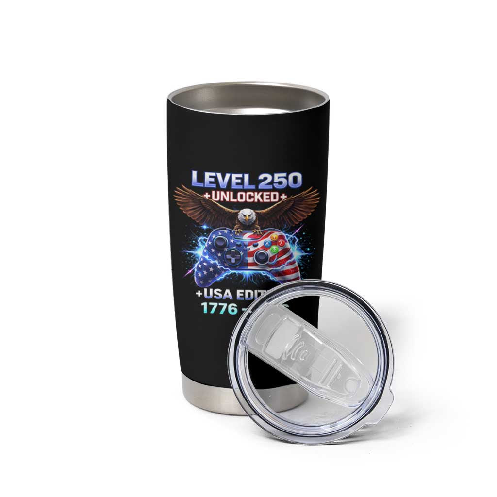 USA 250th Anniversary Gamer Tumbler Cup Level 250 USA Edition 1776 2026 Bald Eagle