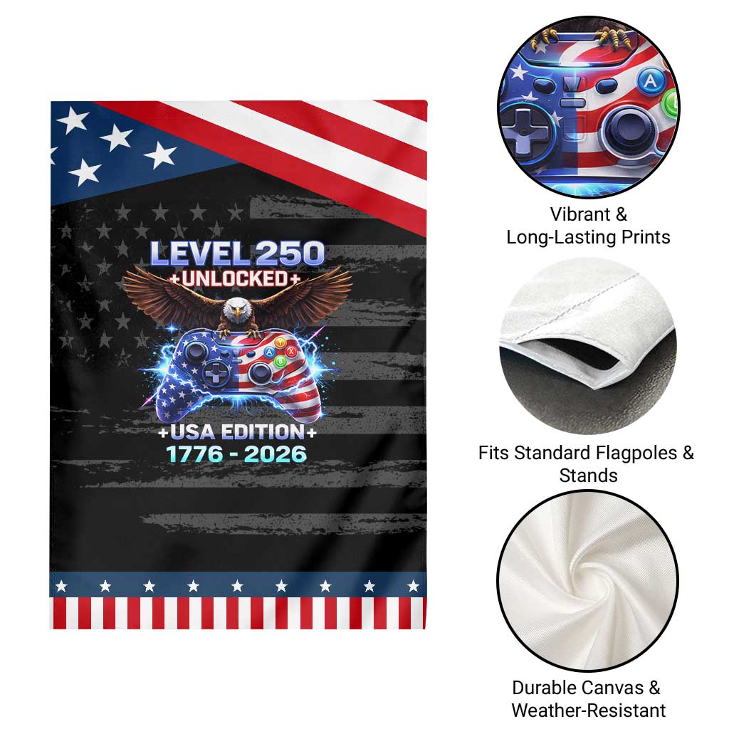USA 250th Anniversary Gamer Garden Flag Level 250 USA Edition 1776 2026 Bald Eagle