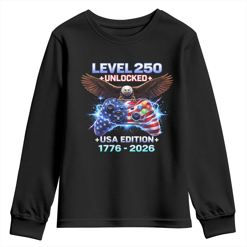 USA 250th Anniversary Gamer Youth Sweatshirt Level 250 USA Edition 1776 2026 Bald Eagle
