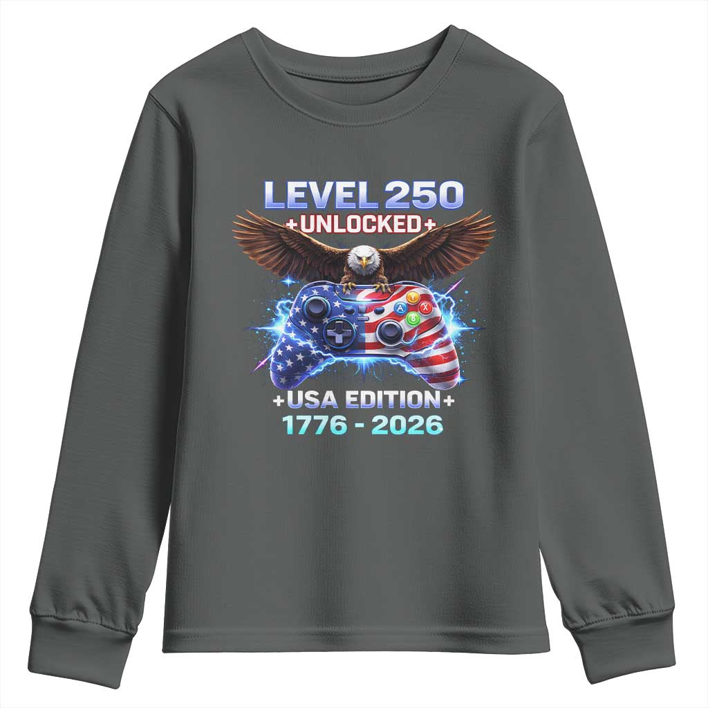 USA 250th Anniversary Gamer Youth Sweatshirt Level 250 USA Edition 1776 2026 Bald Eagle