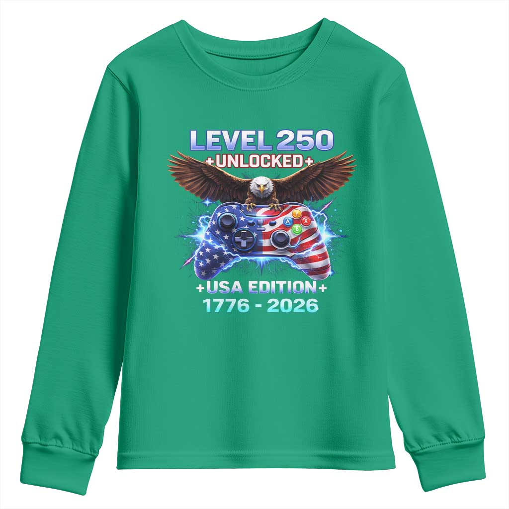 USA 250th Anniversary Gamer Youth Sweatshirt Level 250 USA Edition 1776 2026 Bald Eagle