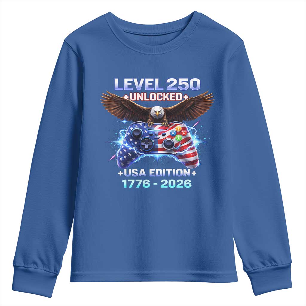 USA 250th Anniversary Gamer Youth Sweatshirt Level 250 USA Edition 1776 2026 Bald Eagle