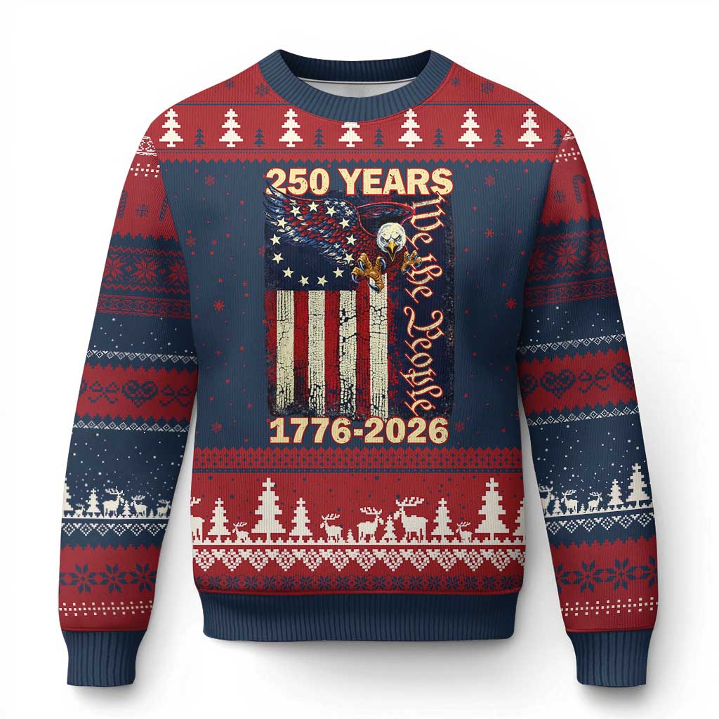 250th Anniversary USA Patriotic Ugly Christmas Sweater 250 Years We The People Vintage Bald Eagle