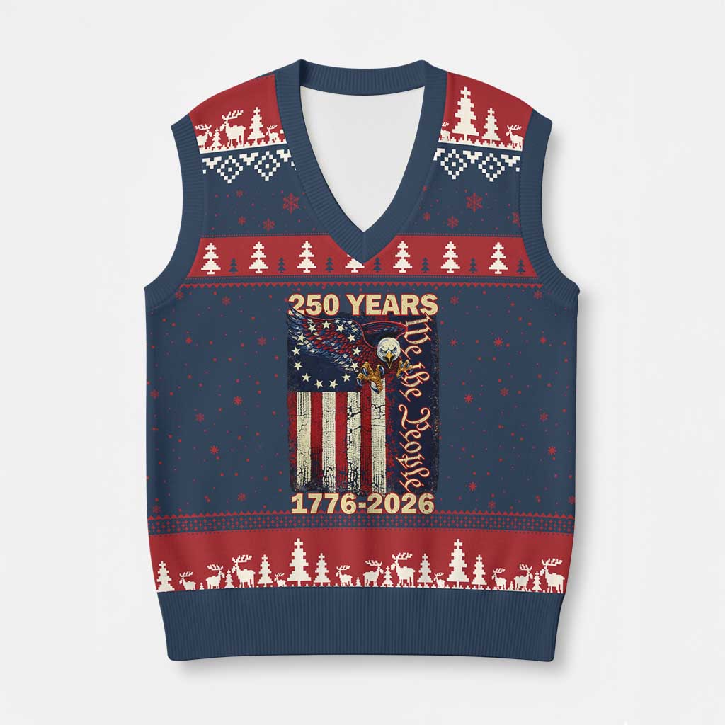 250th Anniversary USA Patriotic V-Neck Knit Sweater Vest 250 Years We The People Vintage Bald Eagle