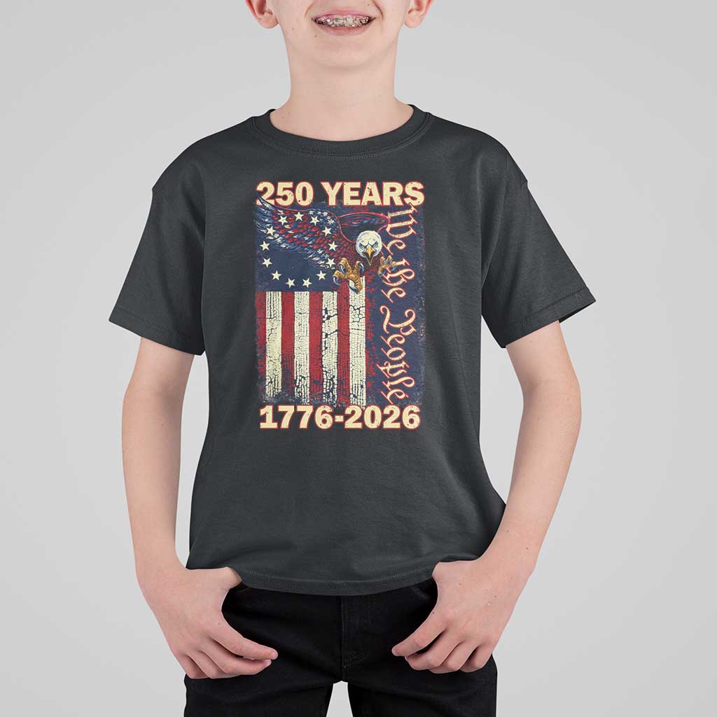 250th Anniversary USA Patriotic T Shirt For Kid 250 Years We The People Vintage Bald Eagle