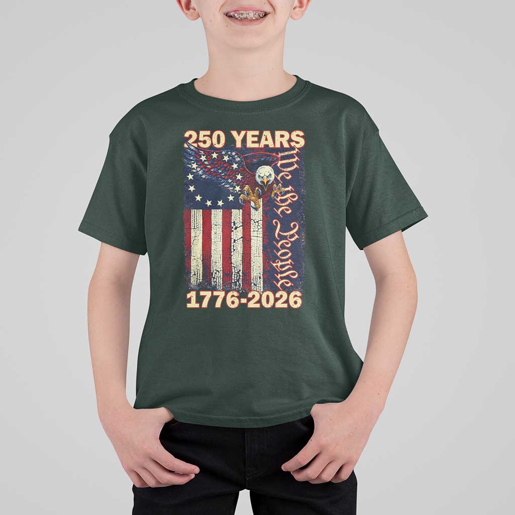 250th Anniversary USA Patriotic T Shirt For Kid 250 Years We The People Vintage Bald Eagle