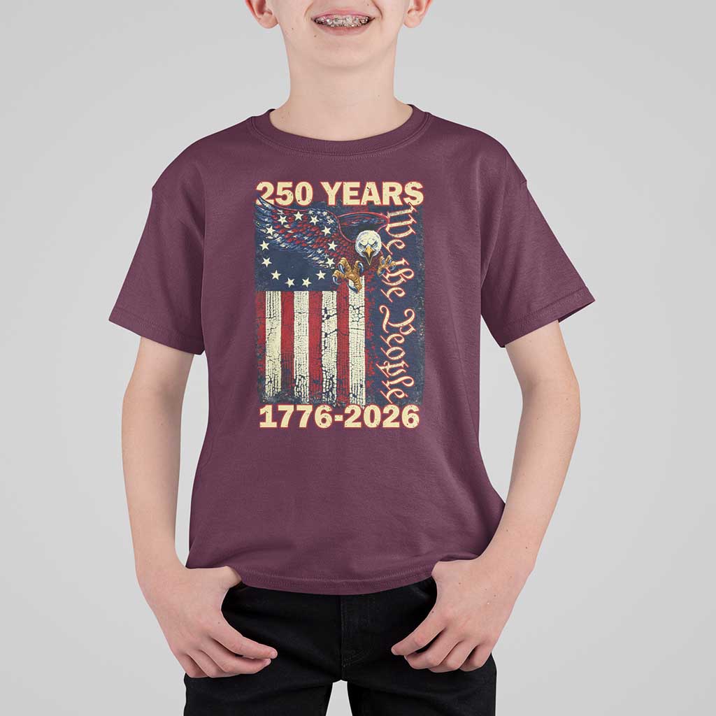 250th Anniversary USA Patriotic T Shirt For Kid 250 Years We The People Vintage Bald Eagle