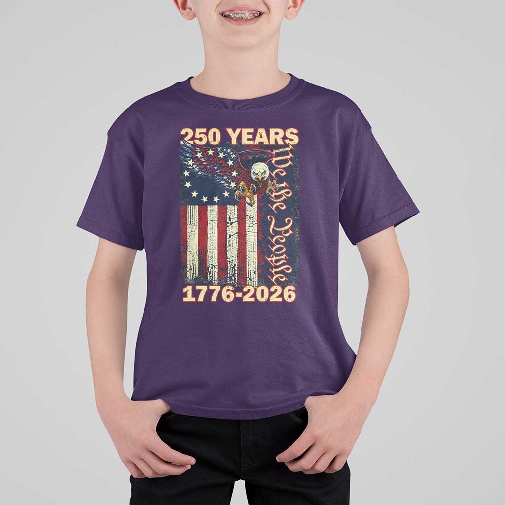 250th Anniversary USA Patriotic T Shirt For Kid 250 Years We The People Vintage Bald Eagle