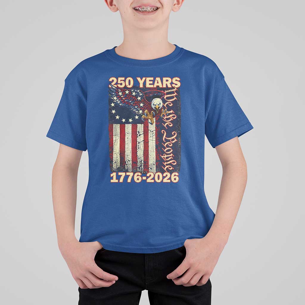 250th Anniversary USA Patriotic T Shirt For Kid 250 Years We The People Vintage Bald Eagle