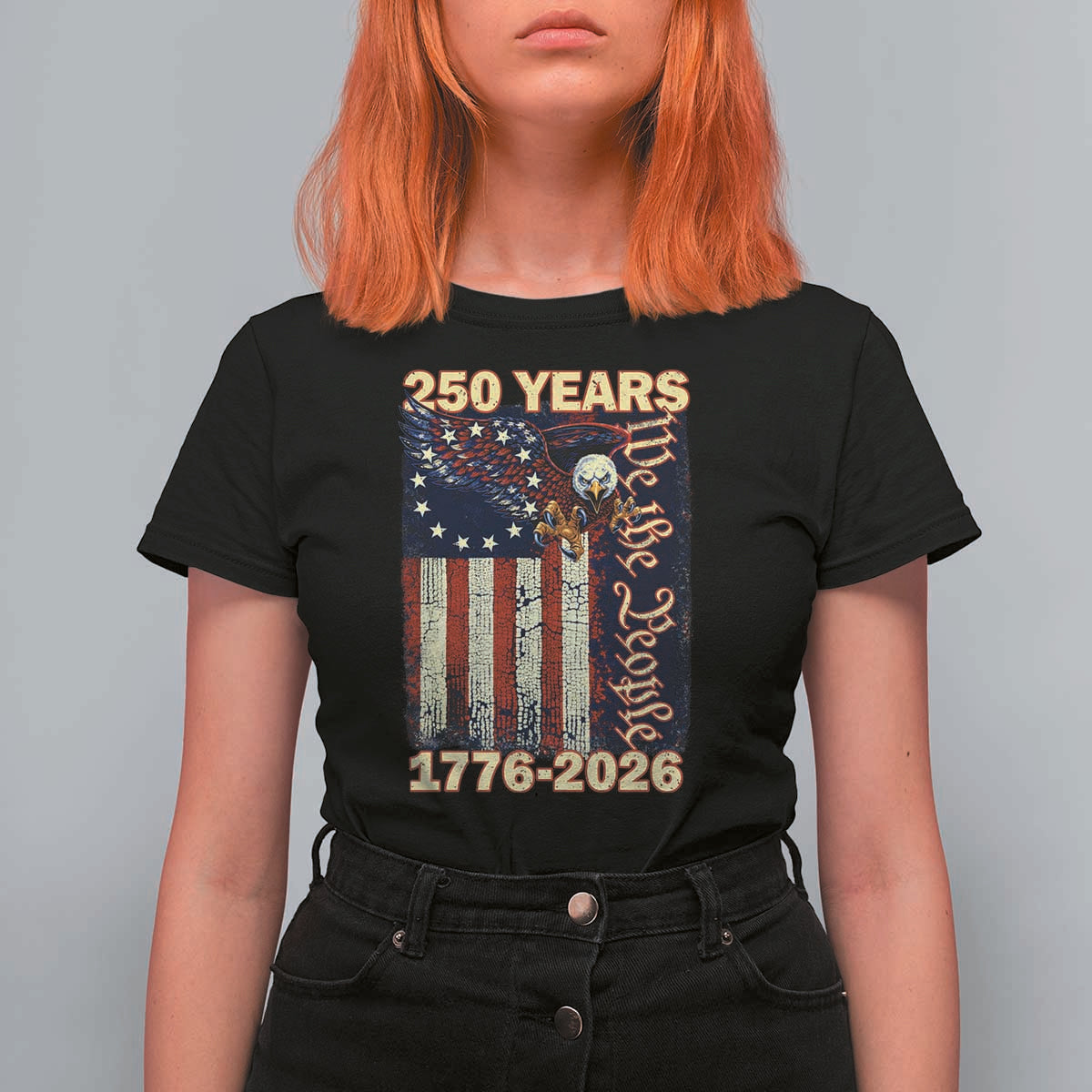 250th Anniversary USA Patriotic T Shirt For Women 250 Years We The People Vintage Bald Eagle