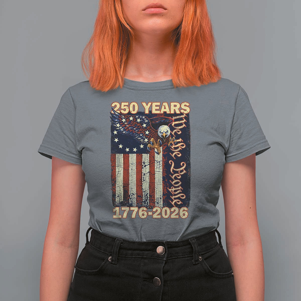 250th Anniversary USA Patriotic T Shirt For Women 250 Years We The People Vintage Bald Eagle