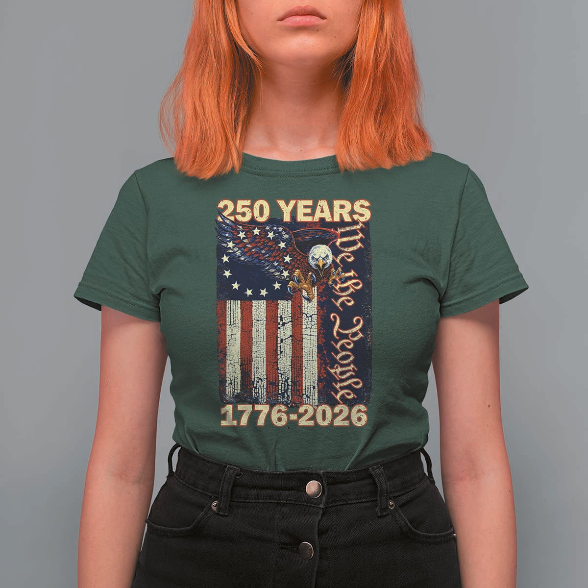250th Anniversary USA Patriotic T Shirt For Women 250 Years We The People Vintage Bald Eagle