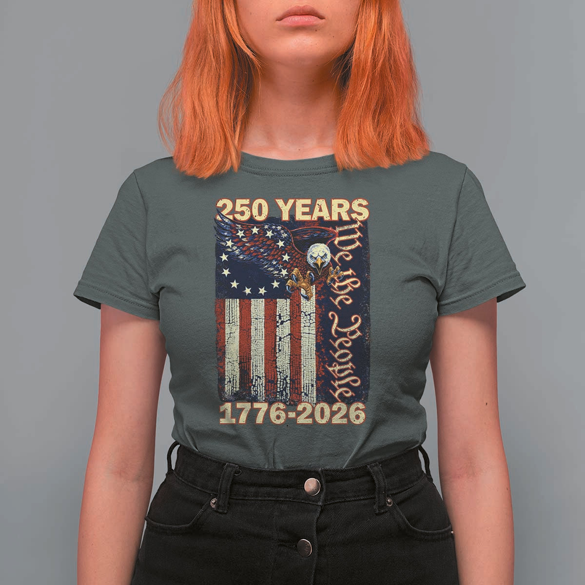 250th Anniversary USA Patriotic T Shirt For Women 250 Years We The People Vintage Bald Eagle