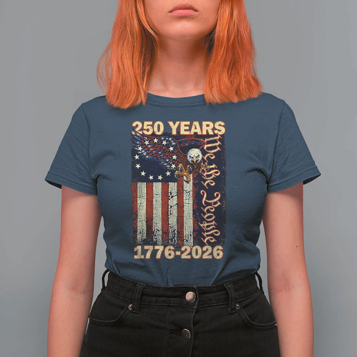 250th Anniversary USA Patriotic T Shirt For Women 250 Years We The People Vintage Bald Eagle