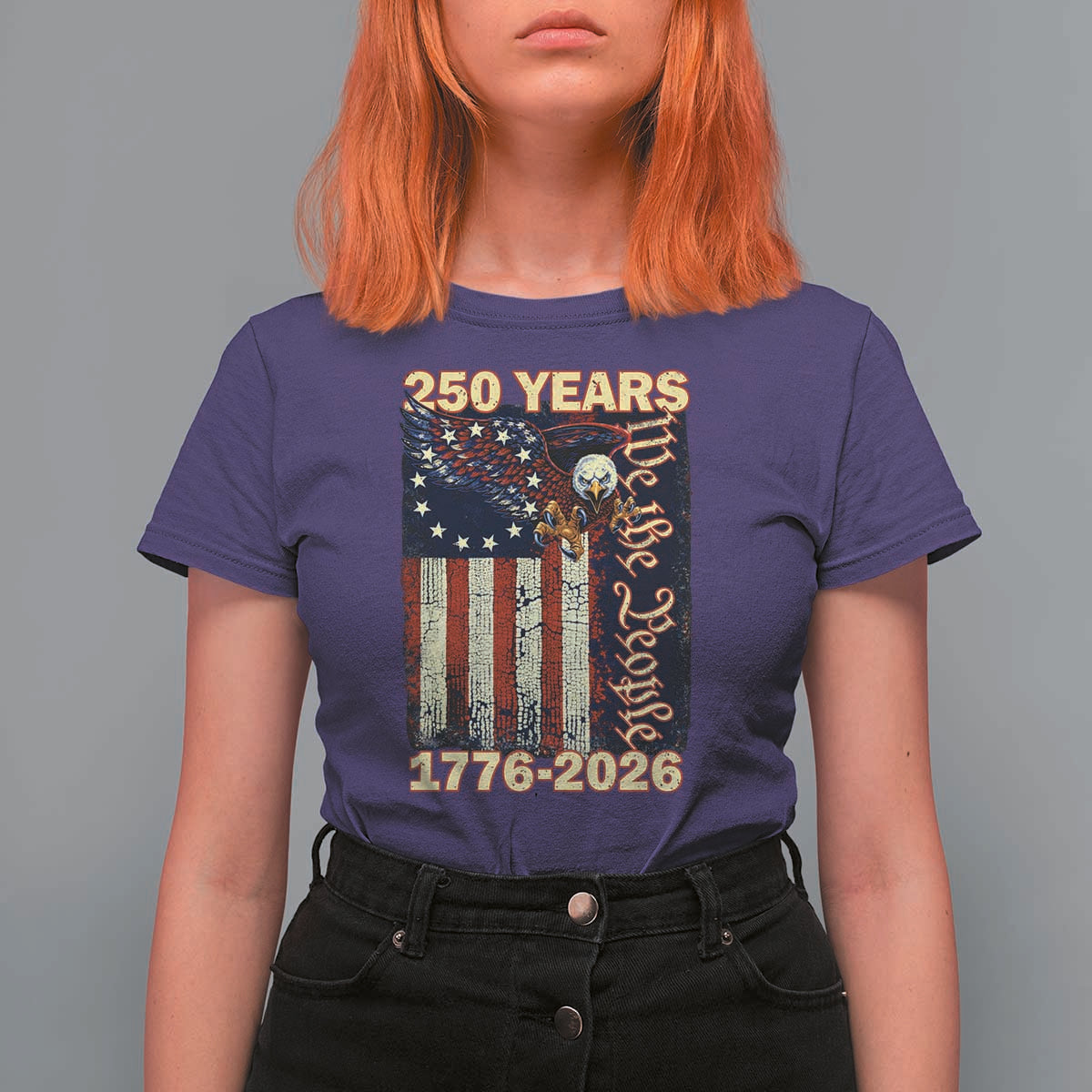 250th Anniversary USA Patriotic T Shirt For Women 250 Years We The People Vintage Bald Eagle