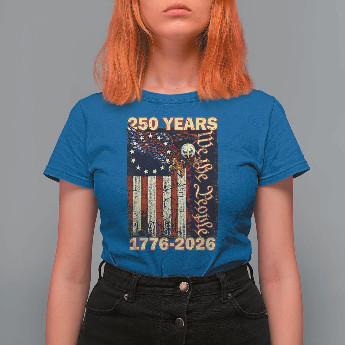 250th Anniversary USA Patriotic T Shirt For Women 250 Years We The People Vintage Bald Eagle