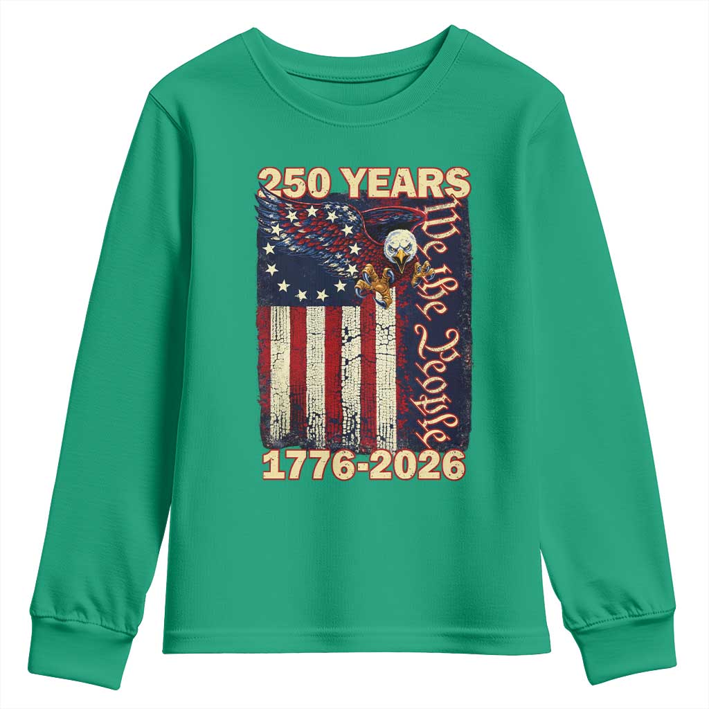 250th Anniversary USA Patriotic Youth Sweatshirt 250 Years We The People Vintage Bald Eagle