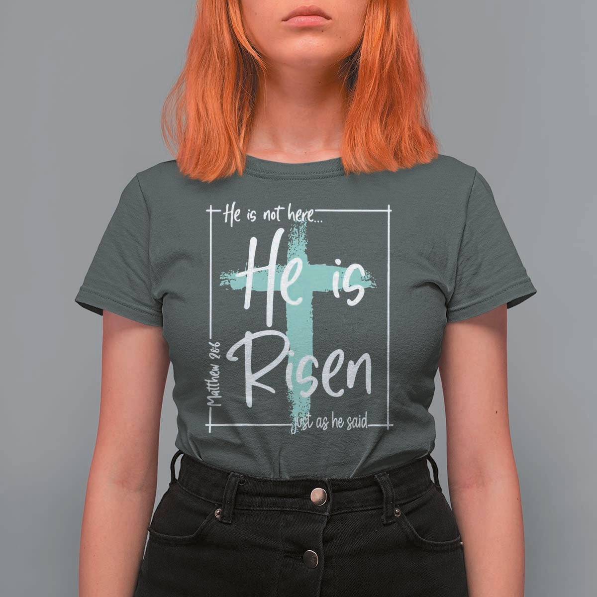 Easter He Is Risen T Shirt For Women He Is Not Here Christian Cross