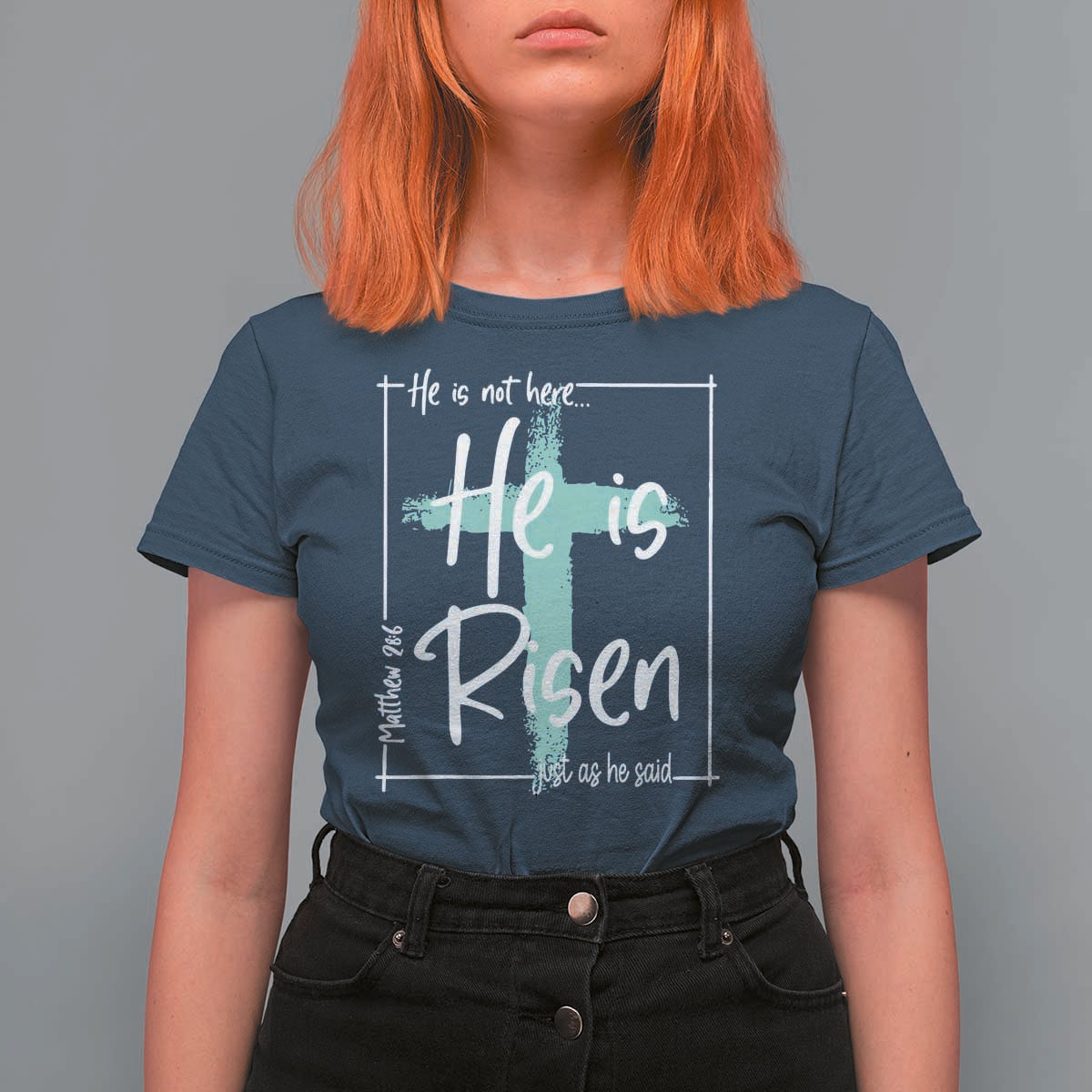 Easter He Is Risen T Shirt For Women He Is Not Here Christian Cross