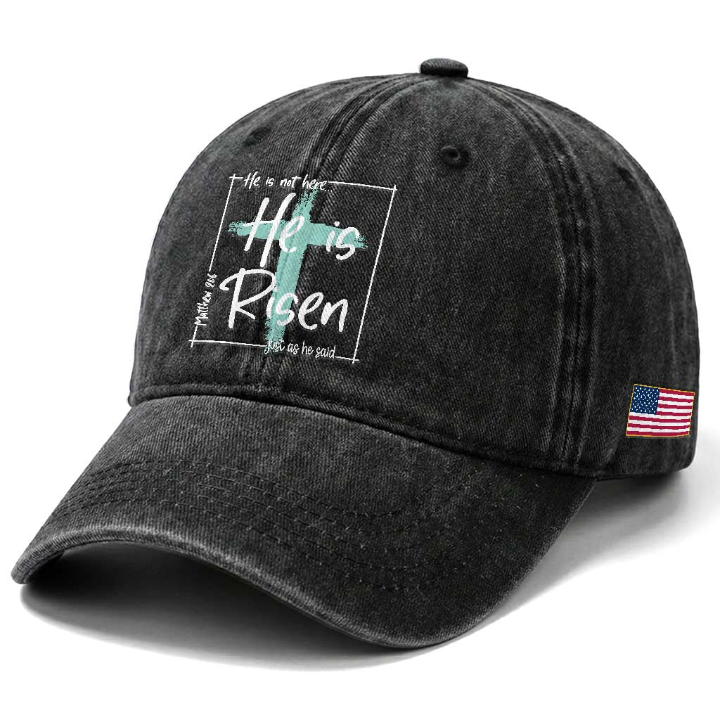 Easter He Is Risen Washed Cotton Baseball Cap He Is Not Here Christian Cross