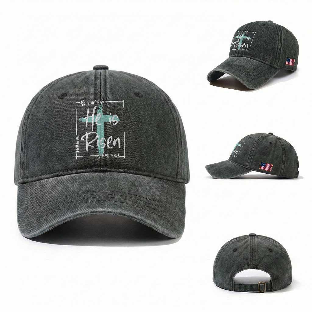 Easter He Is Risen Washed Cotton Baseball Cap He Is Not Here Christian Cross
