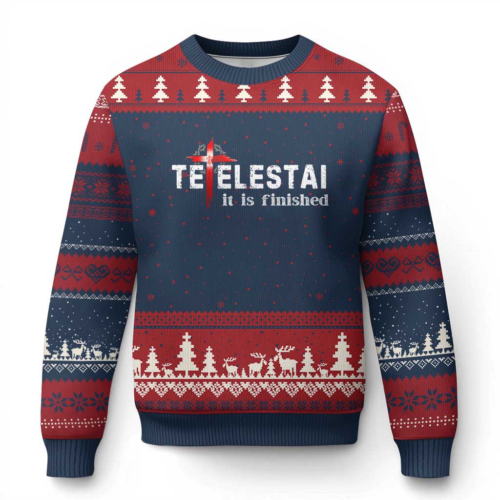 Tetelestai It Is Finished Ugly Christmas Sweater Jesus Last Words Christian Easter
