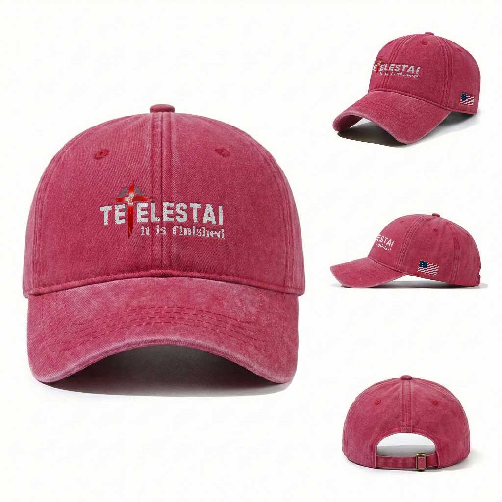Tetelestai It Is Finished Washed Cotton Baseball Cap Jesus Last Words Christian Easter