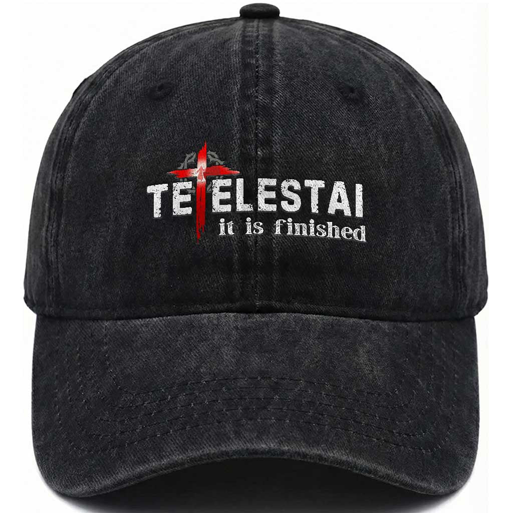 Tetelestai It Is Finished Washed Cotton Baseball Cap Jesus Last Words Christian Easter