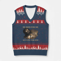 Jesus He Dided For Me So I Live For Him V-Neck Knit Sweater Vest Christian Religious Bible