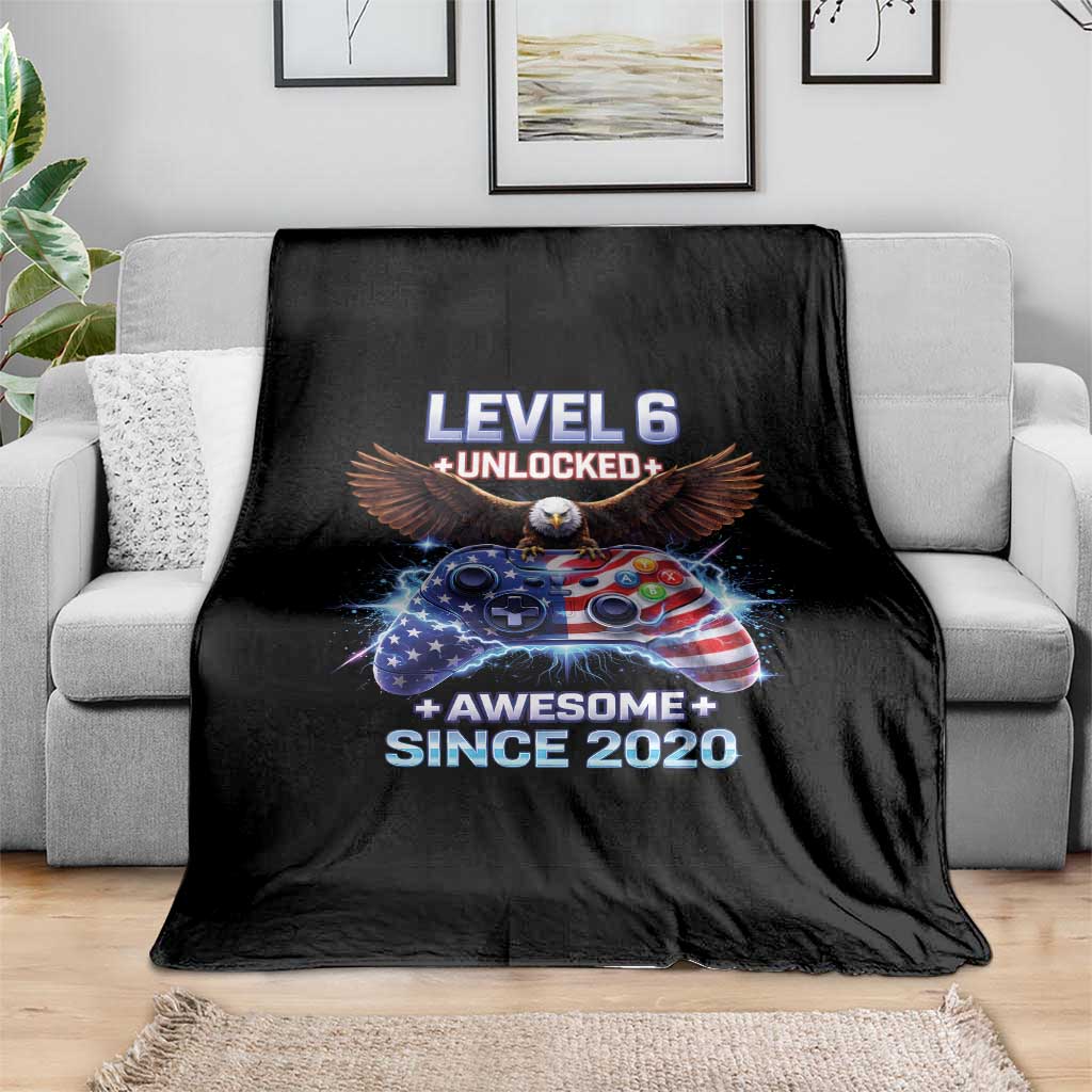 Funny 6th Birthday Throw Blanket Level 6 Unlocked Awesome Since 2020 USA Gamer