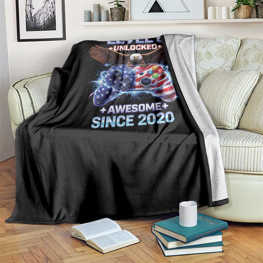 Funny 6th Birthday Throw Blanket Level 6 Unlocked Awesome Since 2020 USA Gamer